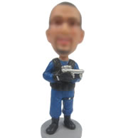 Personalized man with gun bobble head doll