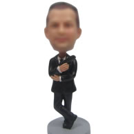 Personalized suit man with gun bobble heads