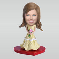 Personalized yellow dress girl bobbleheads